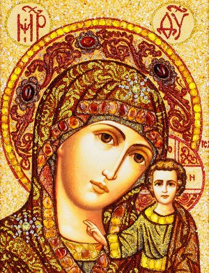 Икона Божией Матери из натурального янтаря «Казанская»