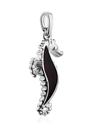 Миниатюрный кулон «Морской конёк» с натуральным тёмно-вишнёвым янтарём