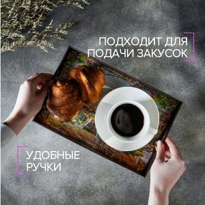 Поднос с ручками "Франция", деревянный, 30х20х4,5см