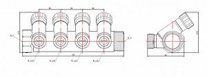 Коллектор с рег. вент. 1"х1/2" НР (4 выхода) Valtec VTc.560.N.0604