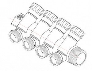 Коллектор с рег. вент. 1"х1/2" НР (4 выхода) Valtec VTc.560.N.0604