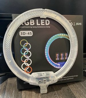 Цветная Кольцевая LED RGB лампа 56 см RGB 3D-MJ56 для фото и видеосъемки работы + штатив