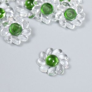 Декор для творчества пластик "Цветок с цветной серединкой" прозрачно-зелёный 0,8х2,4х2,4 см 912946