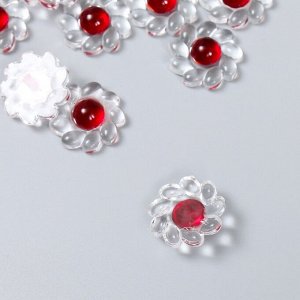 Декор для творчества пластик "Цветок с цветной серединкой" прозрачно-красный 0,8х2,4х2,4 см 912946