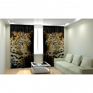 Фотошторы «Леопард», ширина 150 см, высота 260 см-2 шт., шторная лента, габардин