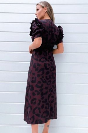 Платье миди AX Paris с плиссированными рукавами и животным принтом, сливовый/фиолетовый