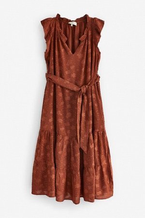 Ржаво-коричневое платье-миди с вышивкой