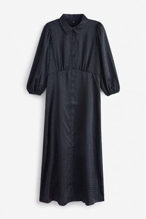 Атласное платье-рубашка длины миди в стиле ампир