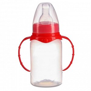 Бутылочка для кормления, классическое горло, 150 мл., от 0 мес., цилиндр, с ручками, цвет МИКС