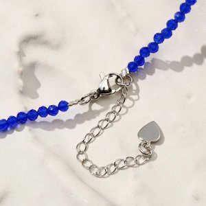 Колье "МИКС камней" (шпинель+варисцит+жемчуг), цвет синий, 42см с удлинителем 5см