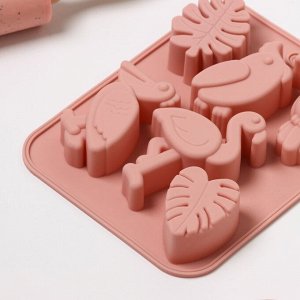 Форма для выпечки Доляна «Тропики», силикон, 18x14x2,5 см, цвет розовый