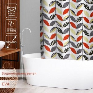 Штора для ванны Доляна «Листочки», 180x180 см, EVA