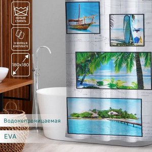 Штора для ванны Доляна «Пляж», 180x180 см, EVA