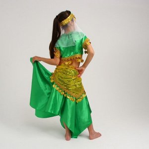 Карнавальный костюм Восточный "Азиза в юбке"зелено-желтый,блузка,юбка,косынка,повязка,р-р36.