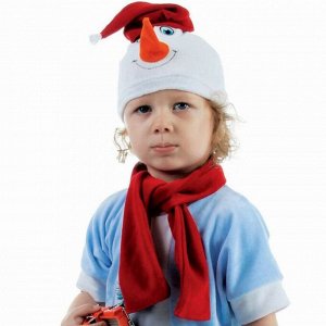 Набор "Снеговик в красном колпаке" колпак, шарф размер 51-55, велюр