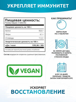 SOLAB Суперфуд! !00% натуральная хлорелла в таблетках