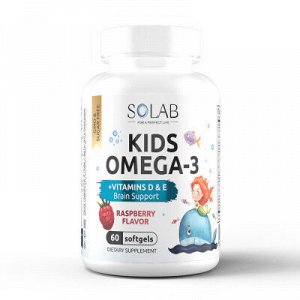 SOLAB / БАД / Omega-3 Kids+Vitamins D&E, Малина и Травы, 60 капсул