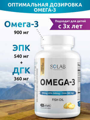 SOLAB / БАД / Omega-3, Омега-3, 90 капусул