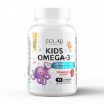 SOLAB / БАД / Omega-3 Kids+Vitamins D&amp;E, клубника, 60 капсул