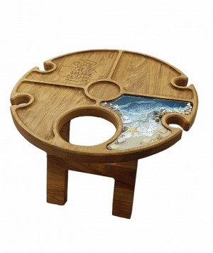 Винный столик с менажницей из натурального дерева на 4 бокала с морем