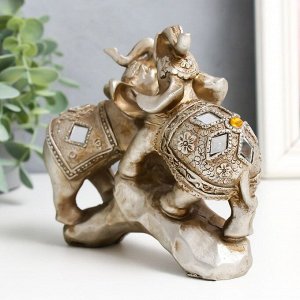 Сувенир полистоун "Слоны на камне в попонах с цветами" 14,5х3,8х13 см