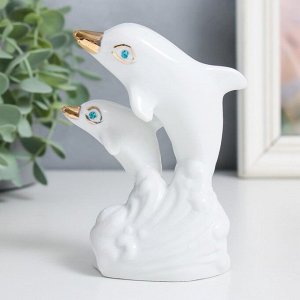 Сувенир керамика "Два белых дельфина на волне" стразы 13 см