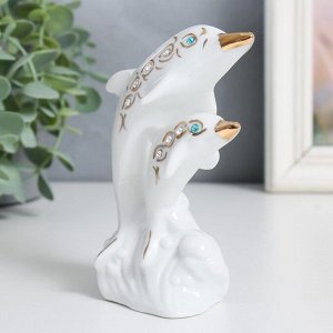 Сувенир керамика "Два белых дельфина на волне" стразы 13 см