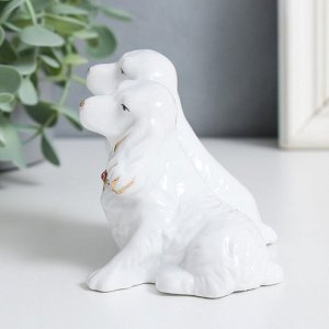 Сувенир керамика "Собачки породы спаниель" белый, стразы 8,2х9,3х7,3 см