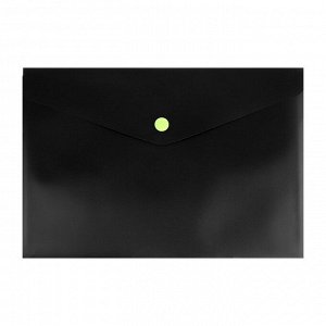Папка-конверт на кнопке, А5, 150 мкм, Calligrata. чёрная, непрозрачная, кнопки неон, МИКС