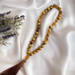 Четки из Тигрового глаза и желтого Опала (33 бусины)