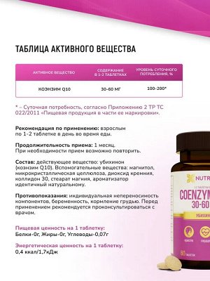 Добавка к пище "Coenzyme Q10" ("Коэнзим Q10") 60 таблетокТМ Nutraway