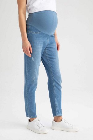 Длинные брюки для беременных с рваными деталями бойфренда