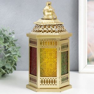 Подсвечник металл, стекло на 1 свечу "Султан" цветные стёкла 28х15х13 см
