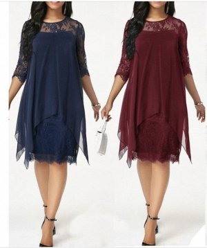 Нарядное платье с кружевом 46-48-52-54-56 Размер чёрный, винный, синий цвет