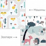 Складной напольный детский игровой коврик Машины и Зоопарк, 180*160*1 см