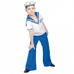 КАРНАВАЛOFF Карнавальный костюм «Морячок», рубаха, брюки, бескозырка, р. L, рост 134-140 см