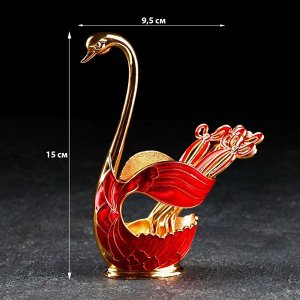 СИМА-ЛЕНД Набор ложек на подставке Magistro Swan, 7,5?4,5?15 см, 6 шт, цвет красный