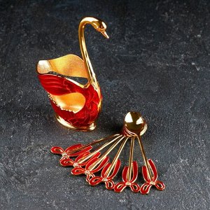 СИМА-ЛЕНД Набор ложек на подставке Magistro Swan, 7,5?4,5?15 см, 6 шт, цвет красный