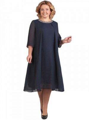 Нарядное платье для статной дамы 52-54-56-58 чёрный, синий цвет