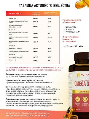 «Омега 3-6-9» («OMEGA 3-6-9») 90 капсул ТМ Nutraway (1360 мг)
