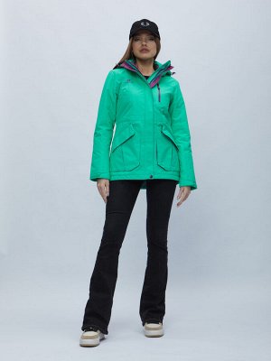 Куртка спортиная женская с капюшоном зеленого цвета 551702Z