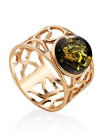 Серебряное кольцо с Эффектное кольцо «Лимбо» из позолоченного серебра и зелёного янтаря