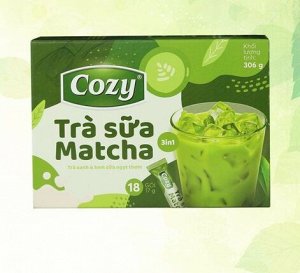 Пудровый чай матча латте т.м. COZY (зеленый чай, сливки, сахар ароматизатор «жасмин») 1 пачка/10 стиков