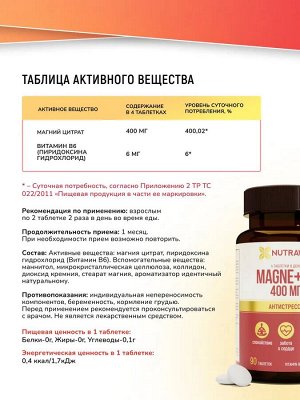 Добавка к пище "МАГНИЙ+В6" 90 таблеток ТМ Nutraway