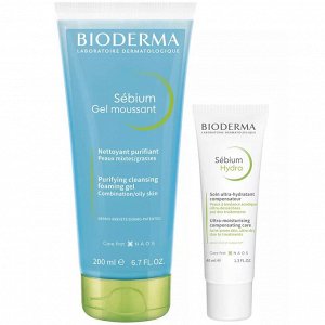 Биодерма Набор для жирной кожи: очищающий гель, 200 мл + крем, 40 мл (Bioderma, Sebium)