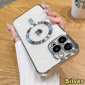 Силиконовый чехол для Iphone с MagSafe Full Cover (+Камера и линзы) закаленное алмазное стекло