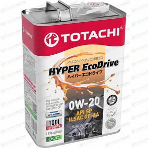 Масло моторное Totachi HYPER EcoDrive 0w20, синтетическое API SP, ILSAC GF-6A, для бензинового двигателя, 4л, арт. E0104