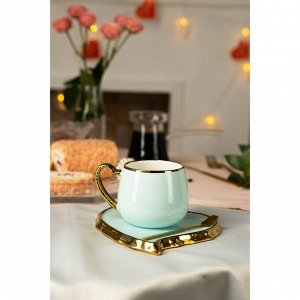 Чайная пара «Сердце», чашка 320 мл, блюдце d=16,6 см, ложка, цвет голубой