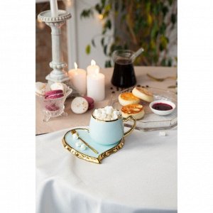 Чайная пара «Сердце», чашка 320 мл, блюдце d=16,6 см, ложка, цвет голубой
