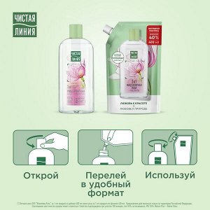 Чистая Линия мицеллярная вода 3в1 для всех типов кожи с экстрактом розы и гиалуроном, успокаивает 400 мл